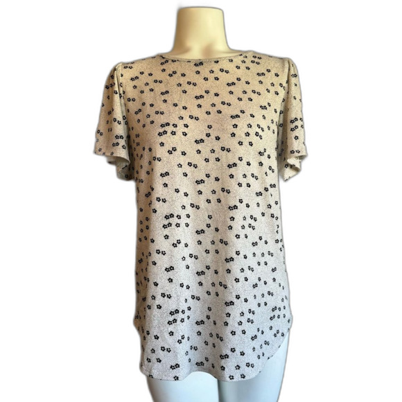 Banana Republic Cream Black Floral Blouse Top S Small - Picture 1 of 8